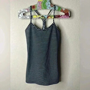 Lululemon Y tank black white striped size 4